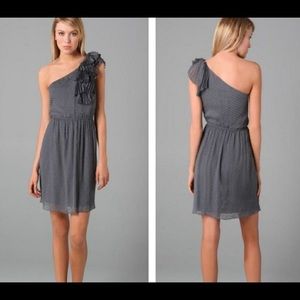 Rebecca Taylor gray silk one shoulder dress